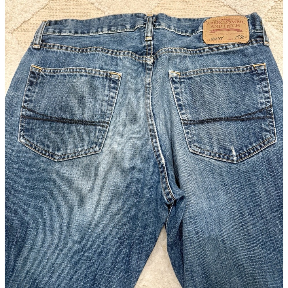 Y2K Abercrombie & Fitch Jeans Mens 32x34 Blue Kilburn Low Rise Boot Button Fly - Picture 3 of 8